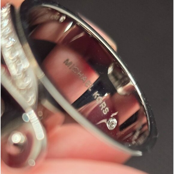 Michael Kors Silver Tone Buckle Ring Rhinestone Accents Wide Band Size 7 - Picture 4 of 8